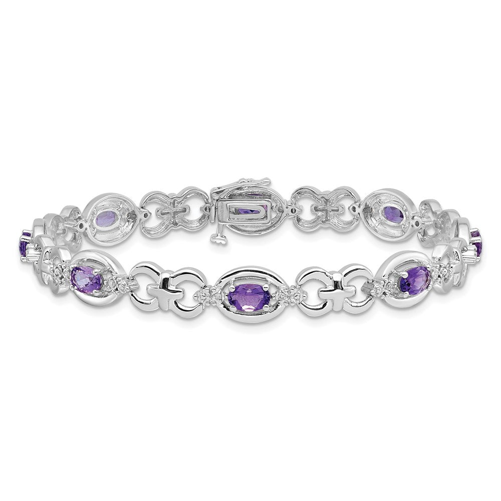 Sterling Silver Rhodium-plated Diamond & Amethyst Bracelet 7 inches