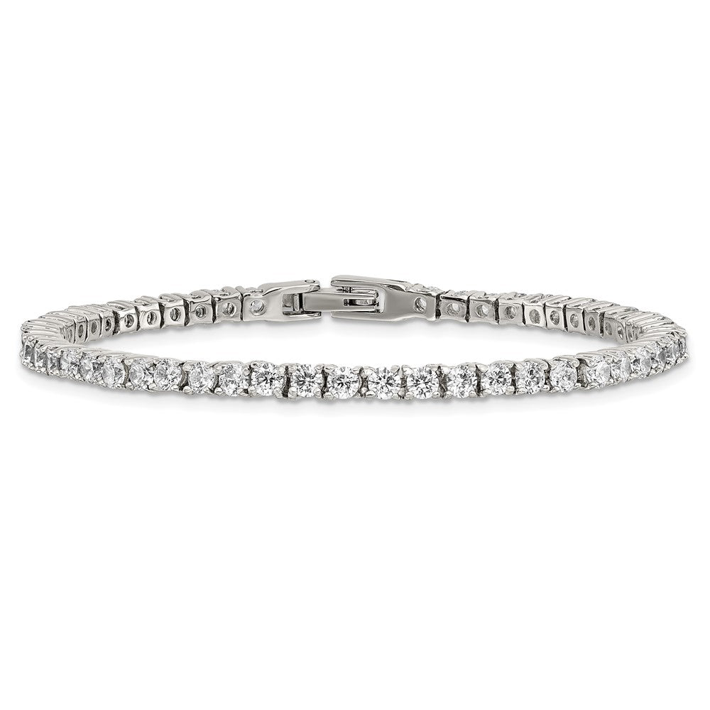 Stainless Steel Polished with CZ 7.5in Tennis Bracelet 7.25 inches
