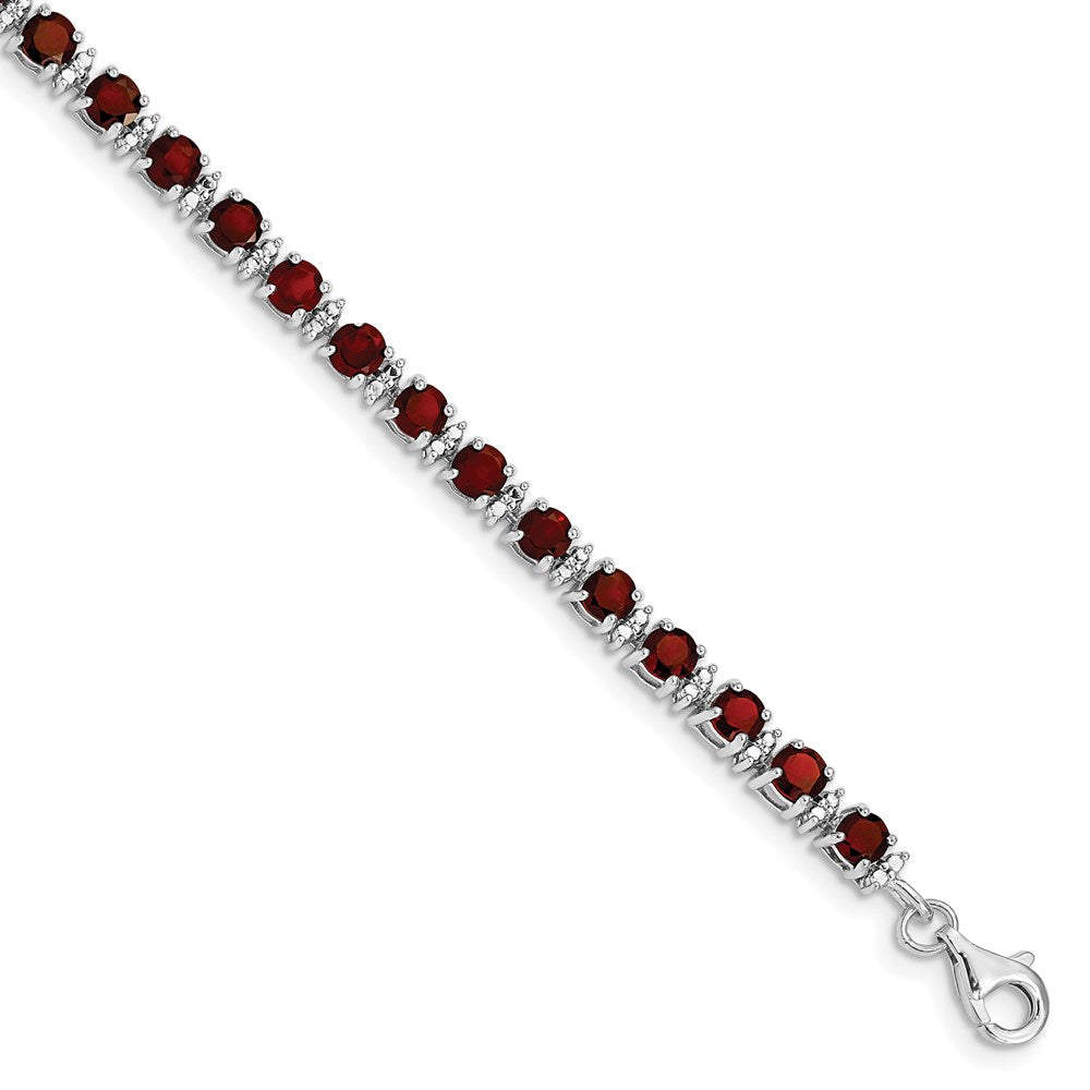 Sterling Silver Rhodium-plated Garnet and Diamond Bracelet 7 inches