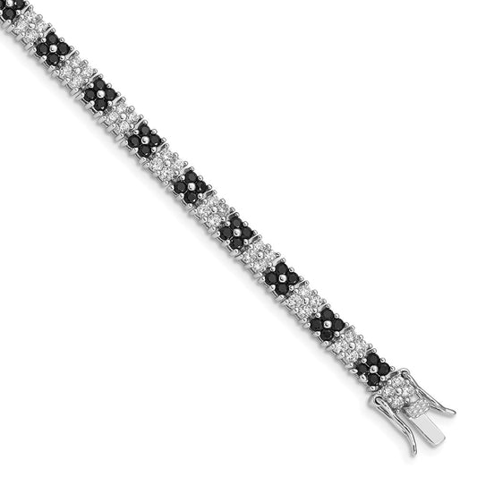 Sterling Silver Rhodium-plated 7in Black/White CZ Tennis Bracelet 7 inches