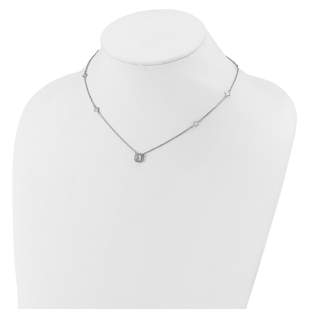Cheryl M Sterling Silver Rhodium-plated Polished Fancy CZ Station with 2 Inch Extension Necklace 16 Inches