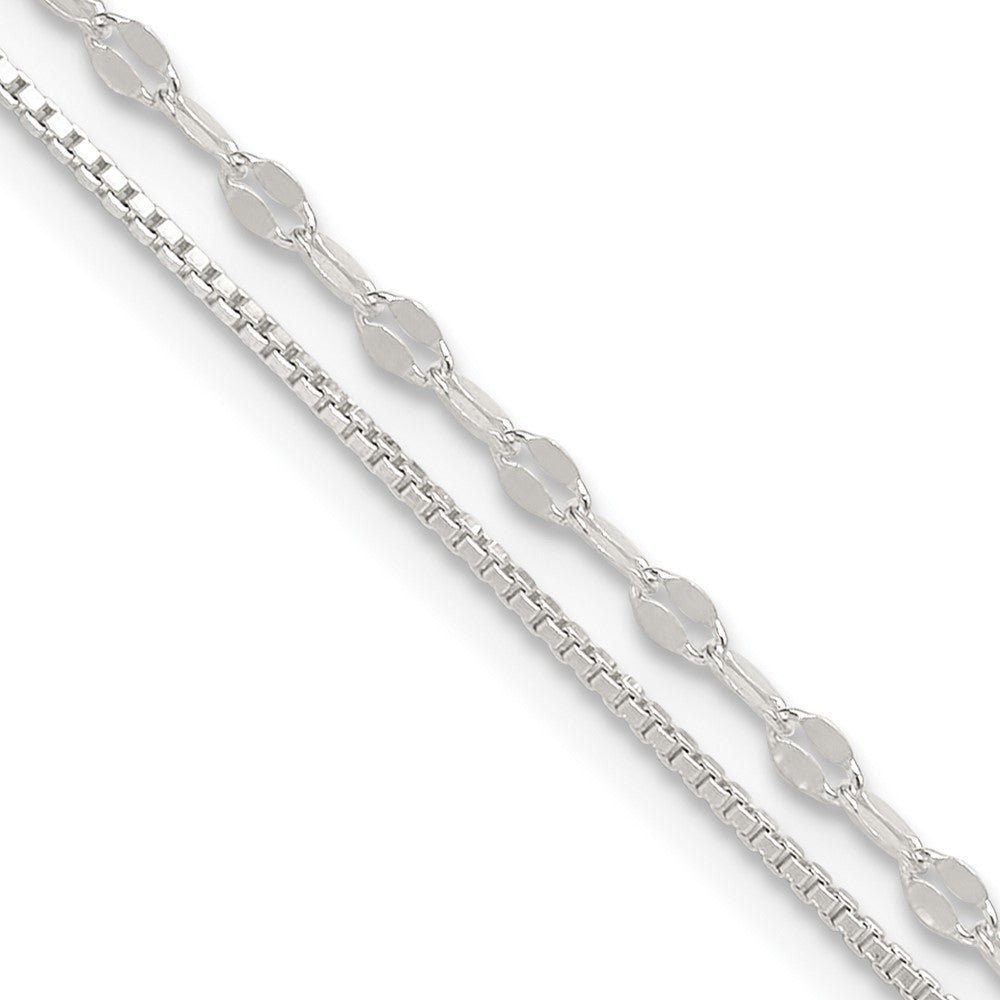 Sterling Silver 2-Strand 9in Plus 1 in Ext. Fancy Chain Anklet 9 inches