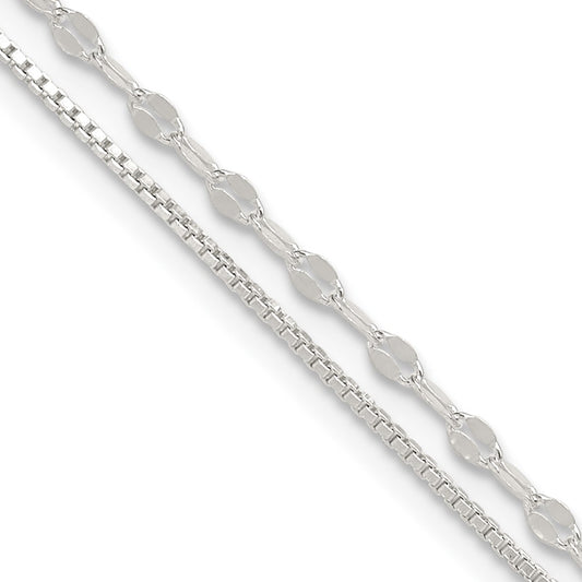 Sterling Silver 2-Strand 9in Plus 1 in Ext. Fancy Chain Anklet 9 inches