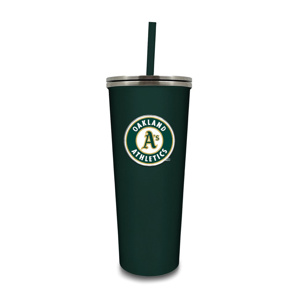 MLB Oakland Athletics Stainless Steel 24 ounce Skinny Tumbler with Emblem and Straw