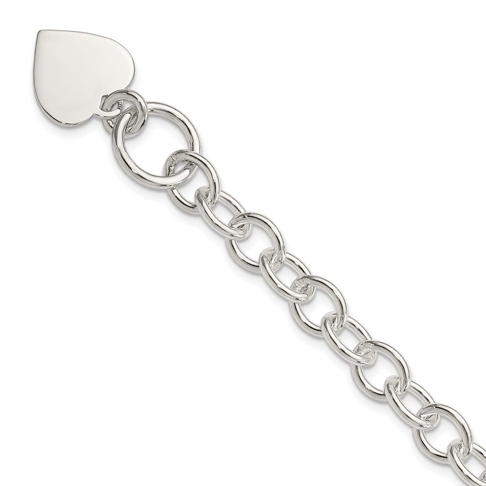 Sterling Silver Engraveable Heart Fancy Link Bracelet 7.5 inches