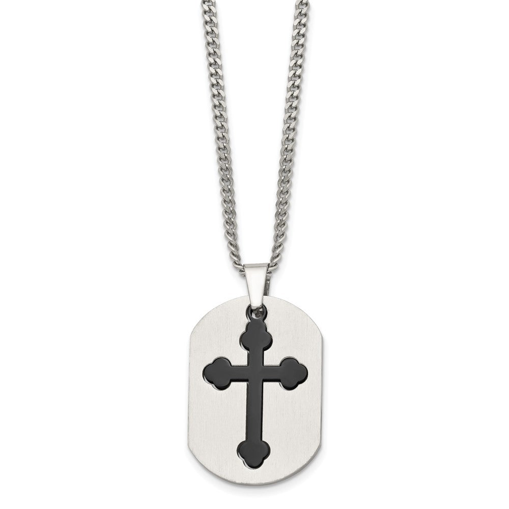 Stainless Steel Brushed & Polished Black IP-plated 2 Piece Cross Necklace