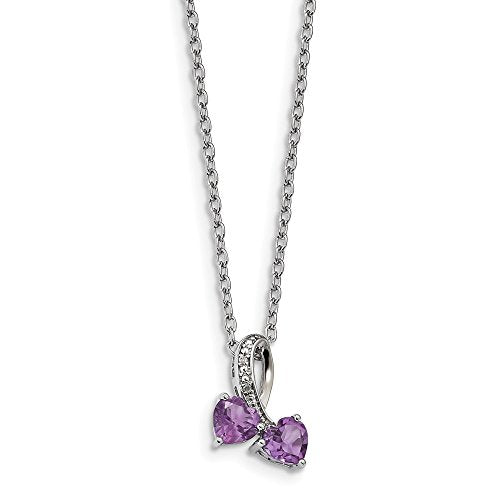 Brilliant Gemstones Sterling Silver with 14K Accent Rhodium-plated Amethyst and Diamond Heart 18 Inch Necklace with 2 Inch Extender 17 Inches