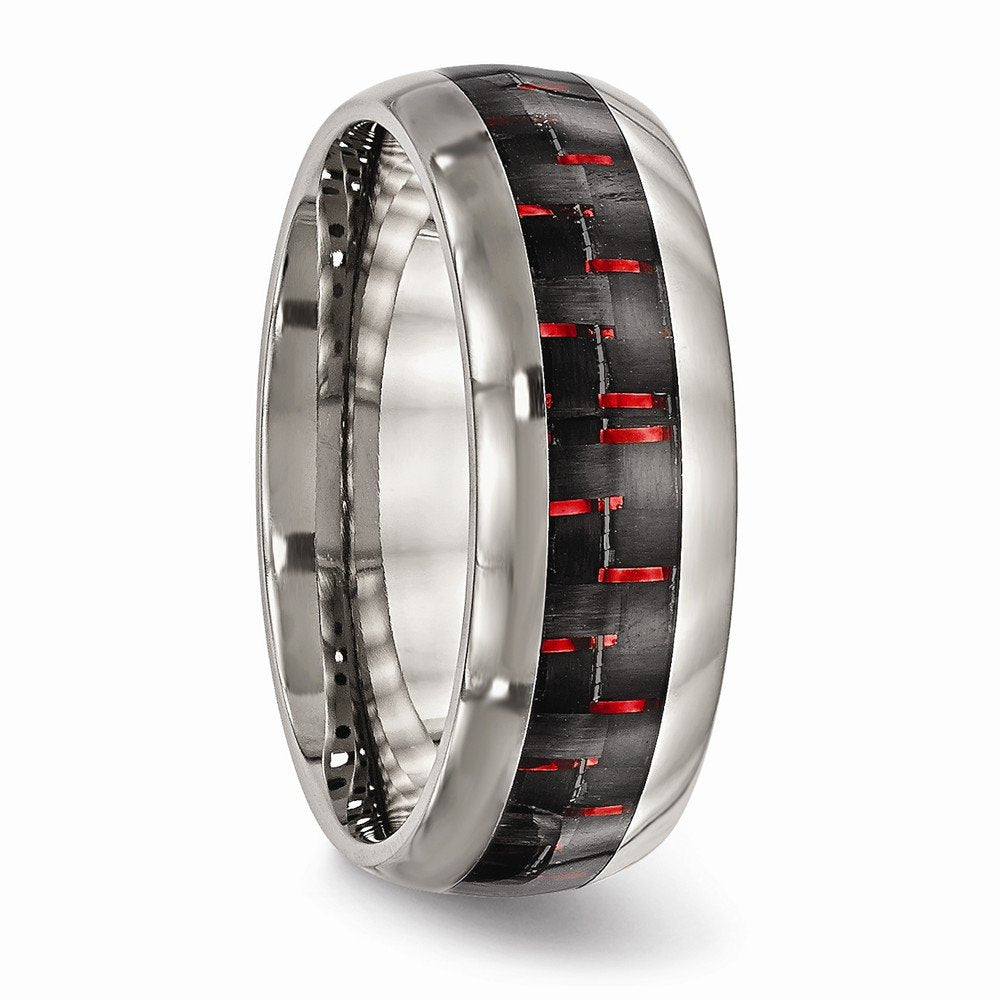 Titanium Polished with Black/Red Carbon Fiber Inlay 8mm Ring Size - 9.5
