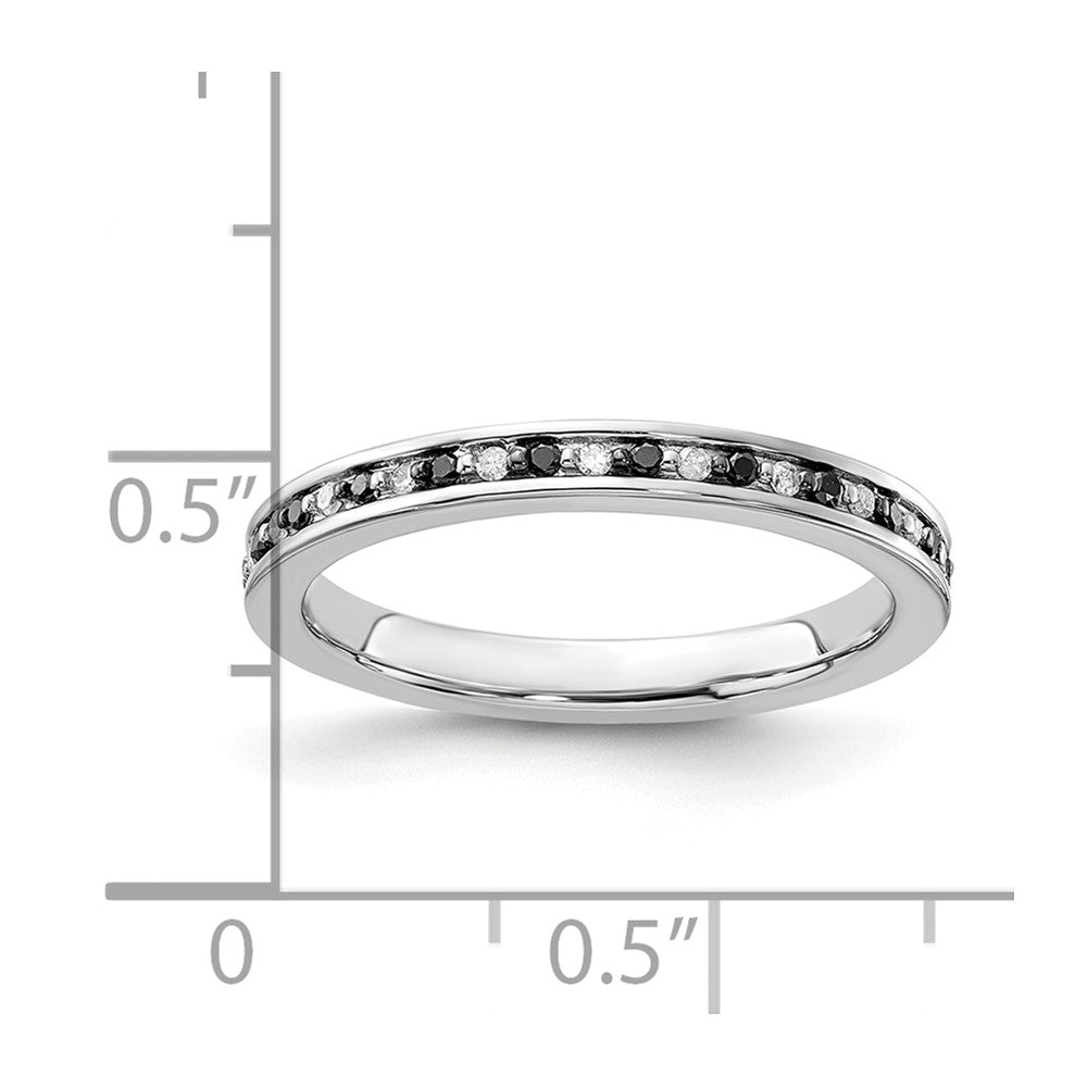 Sterling Silver Rhodium Plated Black & White Diamond Stackable Ring