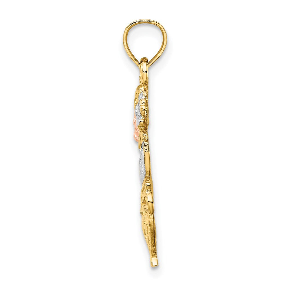 14K Two-tone w/White Rhod. #1 MOM Flower Basket Charm