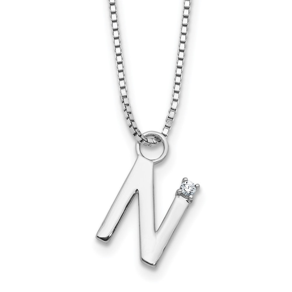 White Ice Sterling Silver Rhodium-plated 18 inch Diamond Letter N Initial Necklace plus 2 inch Extender 18 Inches
