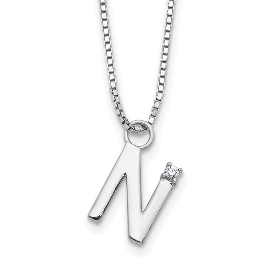 White Ice Sterling Silver Rhodium-plated 18 inch Diamond Letter N Initial Necklace plus 2 inch Extender 18 Inches