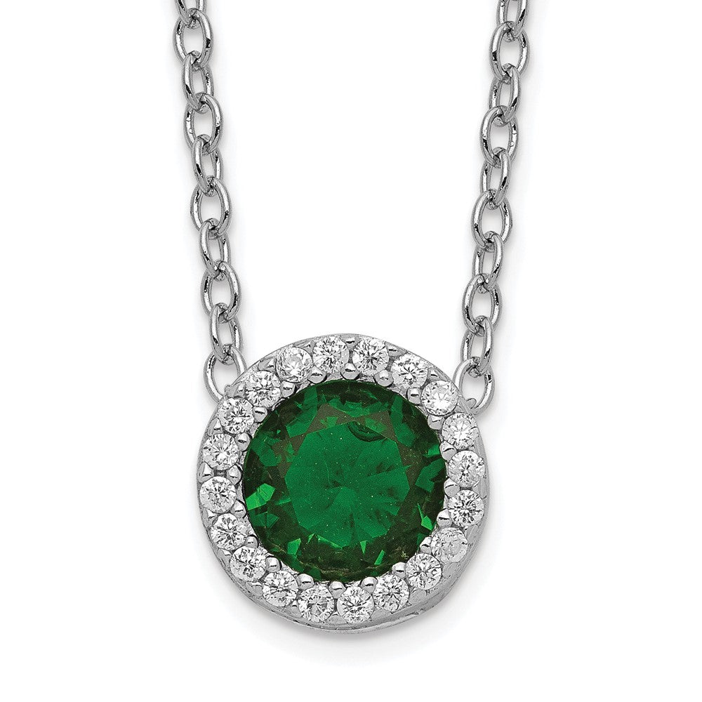 Cheryl M Sterling Silver Rhodium-plated Brilliant-cut Green Glass and Brilliant-cut White CZ Halo 18 Inch Necklace 18 Inches