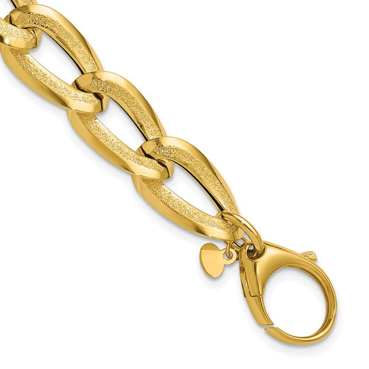 14K Polished and Laser-cut Fancy Oval Link Bracelet 7.75  inches