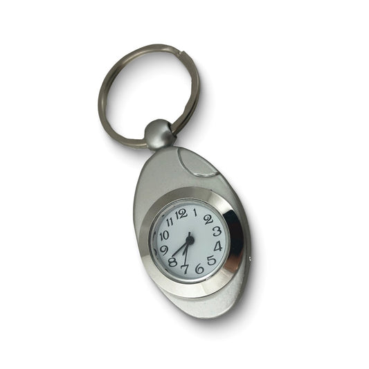 Silver-tone Oval Clock Key Ring