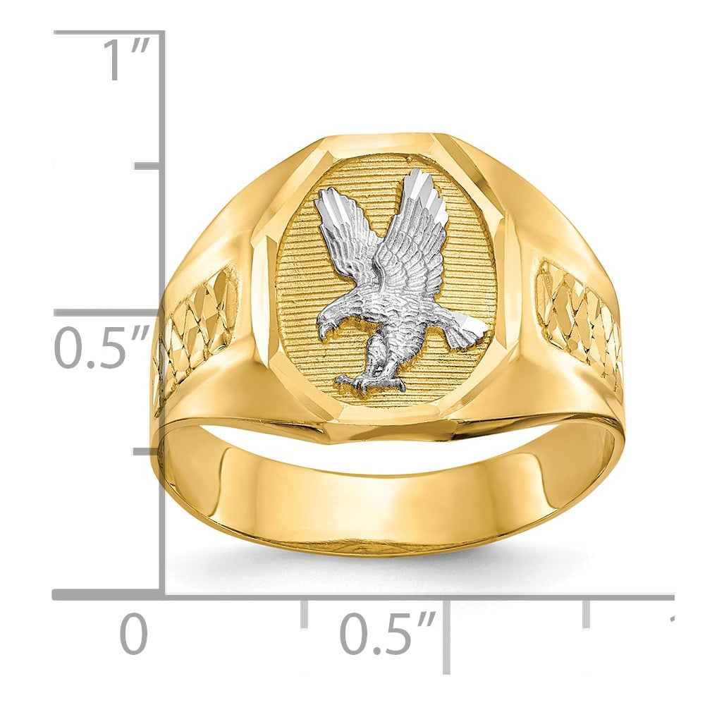 14k and Rhodium Men's Eagle Ring Size 10