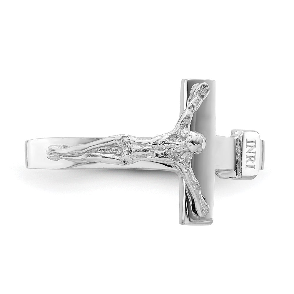 14K White Polished INRI Crucifix Ring Size 7