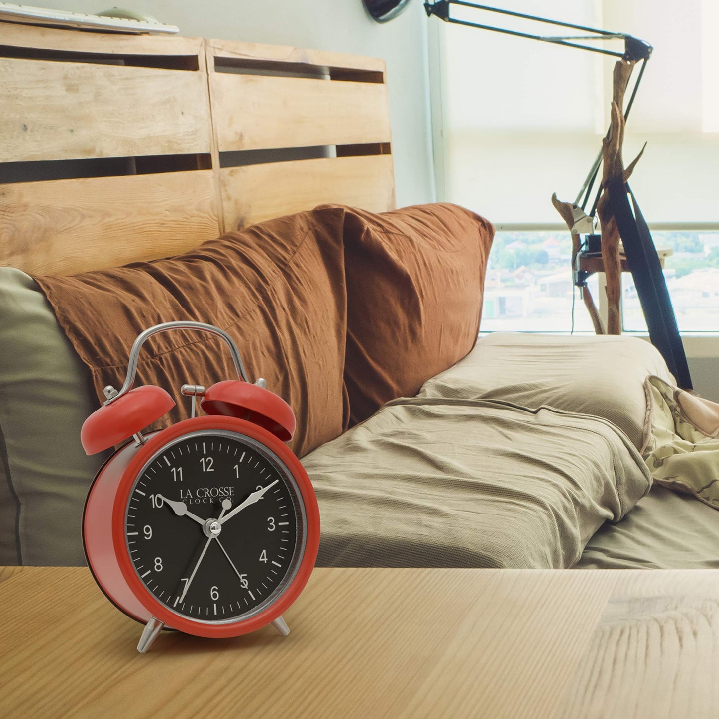 La Crosse Clock Red Twin Bell Quartz Analog Alarm Clock, 617-3314
