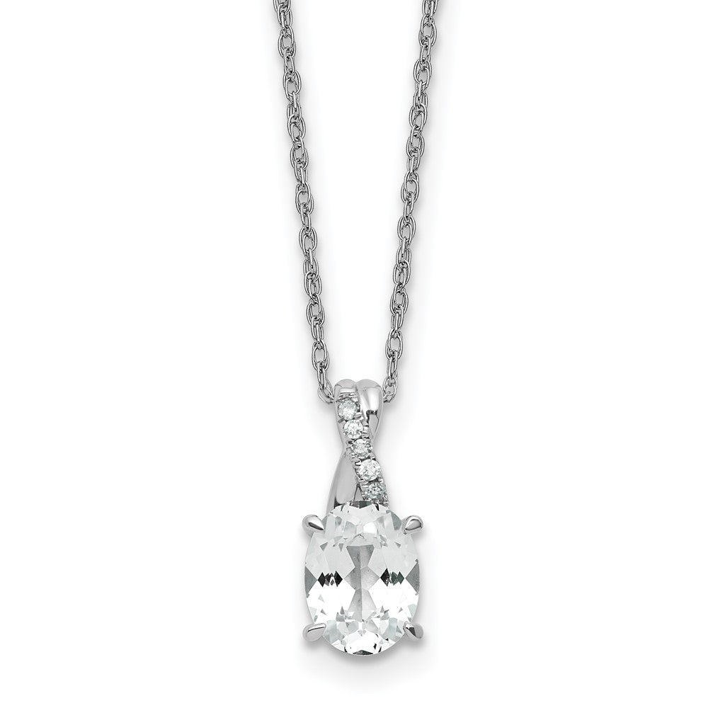 Sterling Silver 8x6 Oval Cr. White Sapph & Diamond Pendant w/Chain