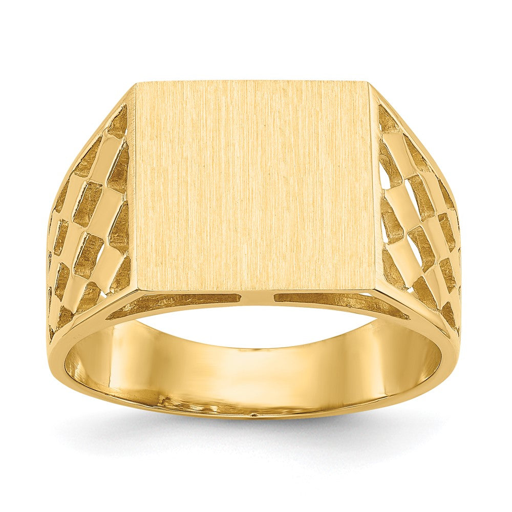 14k 12.0x12.5mm Open Back Men's Signet Ring Size 10