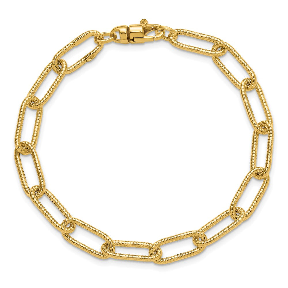 14k Polished Textured Oval Link Bracelet 7.5  inches