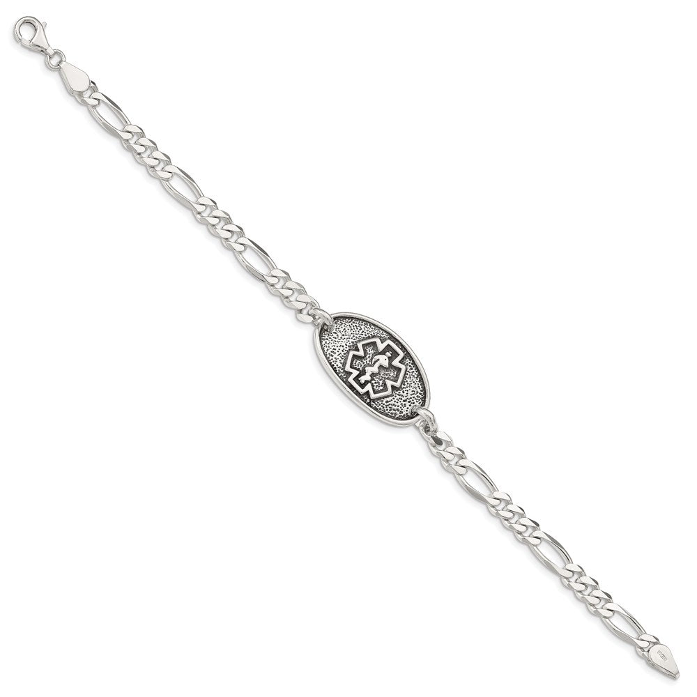 Sterling Silver Antiqued / Polished Medical Bracelet 8 inches