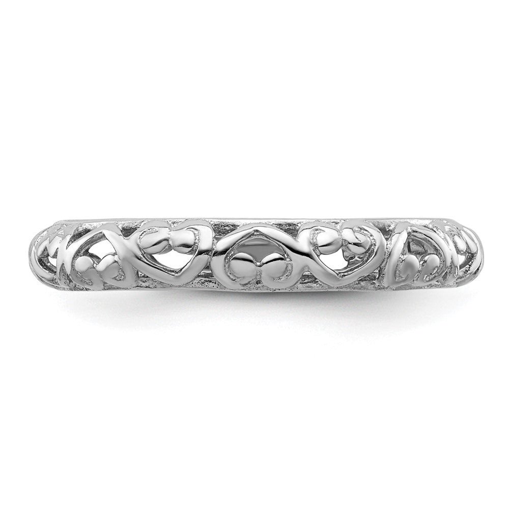 Sterling Silver Stackable Expressions Rhodium Carved Ring Size -10