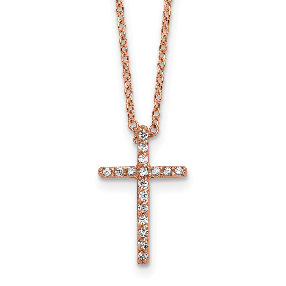 Cheryl M Sterling Silver Rose Gold-plated Polished CZ Latin Cross Necklace 18 Inches