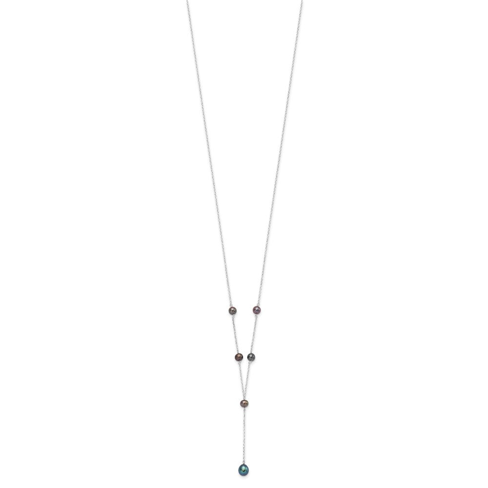 Sterling Silver Rhodium-plated 6-8mm Black Teardrop and Semi-Round Freshwater Cultured Pearl 6-Station Y-Drop 16 inch Necklace 16 Inches