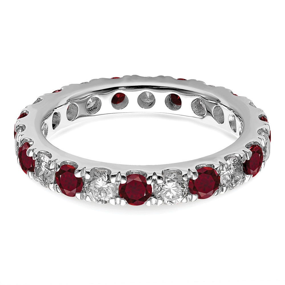 14k White Gold 1 carat Lab Grown Diamond VS/SI+ G+ and Lab Created Ruby Size 5 Eternity Band