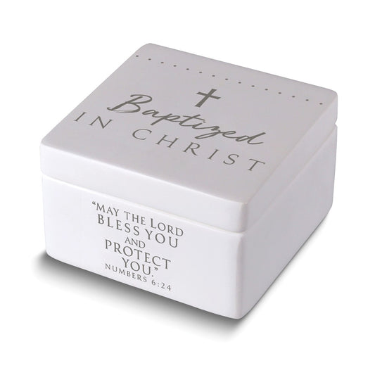 White Resin Baptized In Christ Keepsake Box