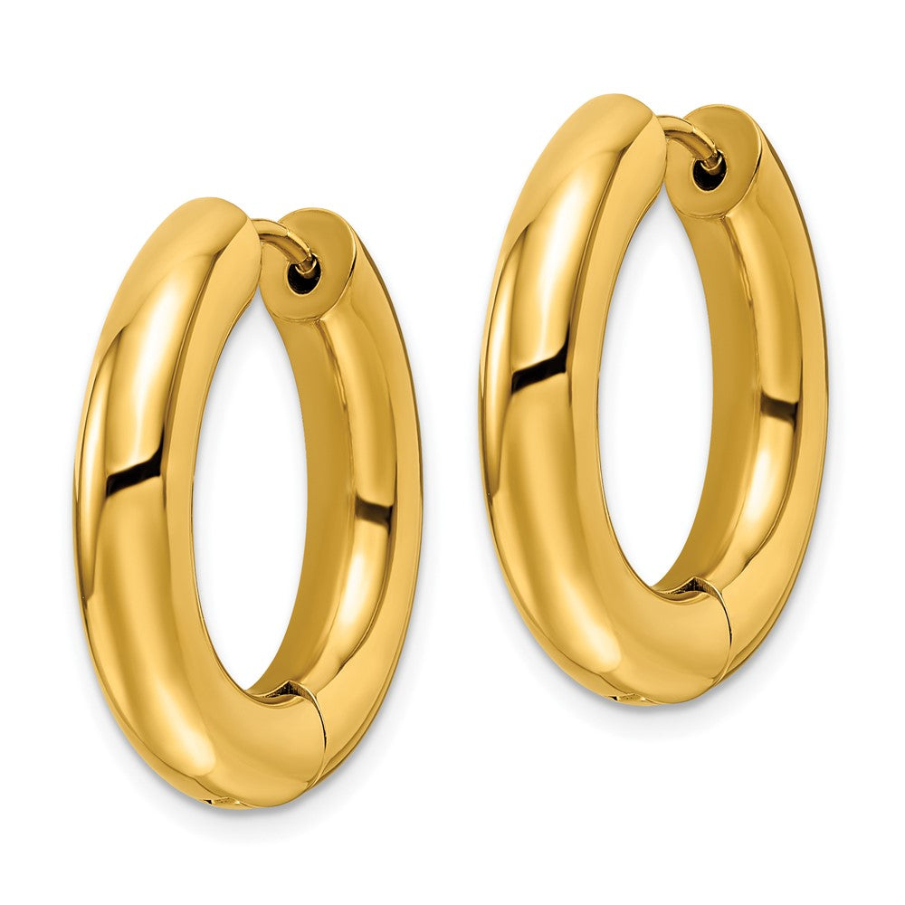 Stainless Steel Polished Yellow IP-plated 5mm Hinged Hoop Earrings