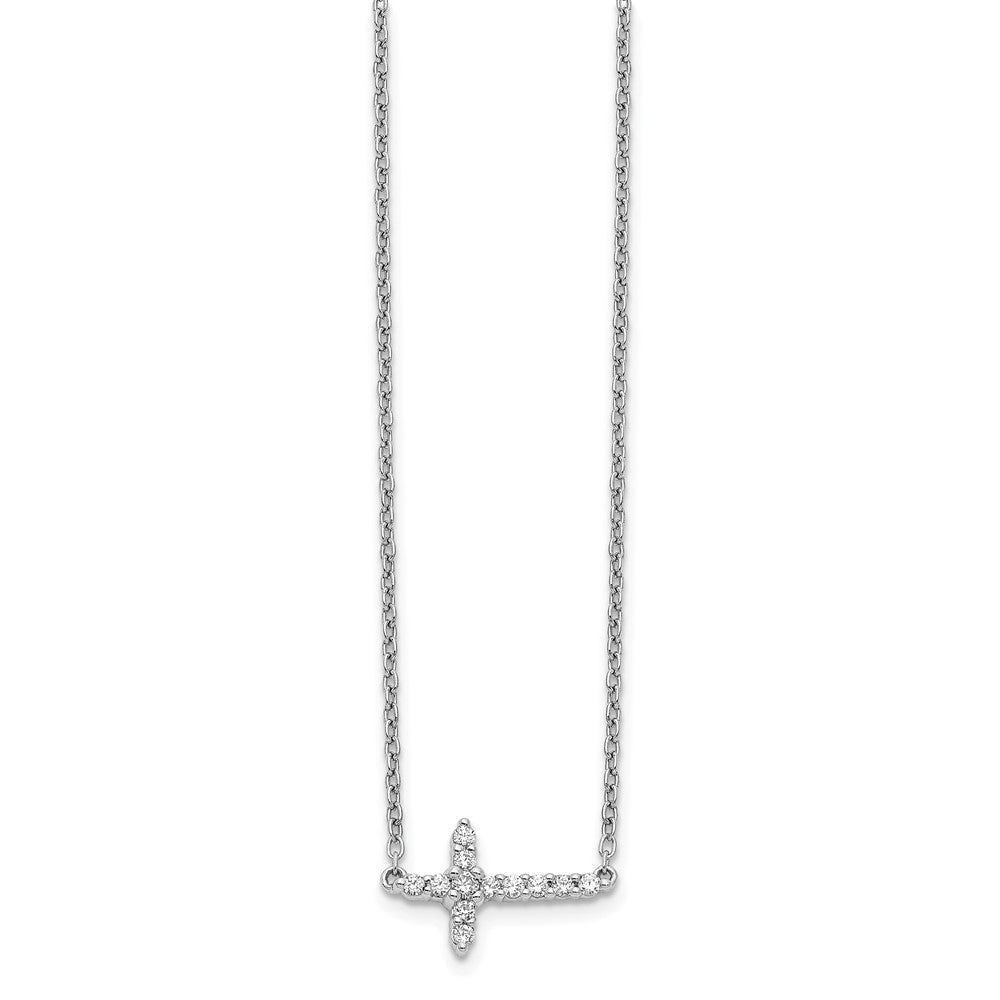 14k White Gold 1/6 carat Lab Grown Diamond VS/SI+ G+ 18 inch Sideways Cross Necklace
