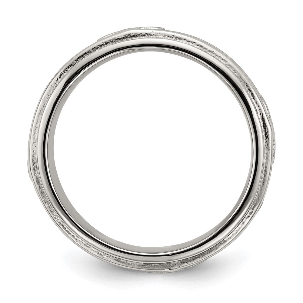 Chisel Stainless Steel Polished Cross 7.7mm Grooved and Beaded Band Size - 11