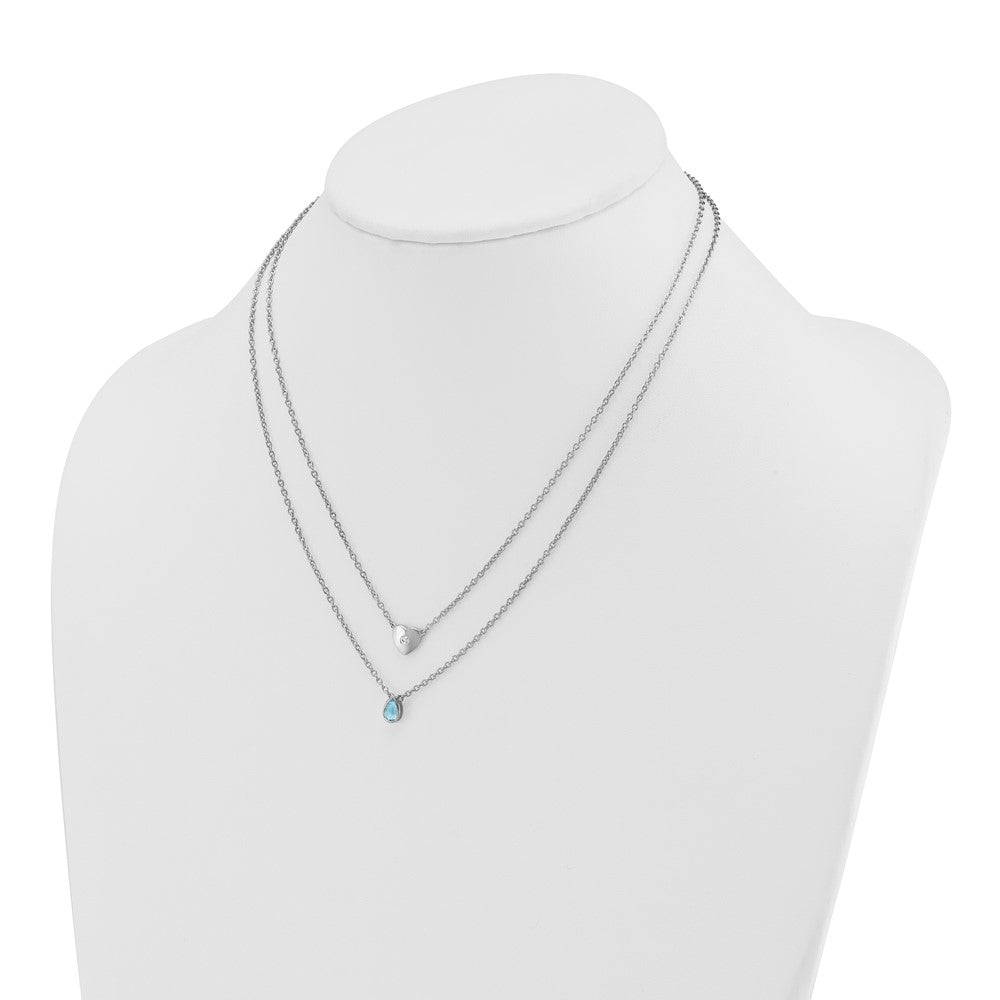 White Ice Sterling Silver Rhodium-plated 18 inch Diamond Heart and Blue Topaz Teardrop Necklace with 2 inch Extender