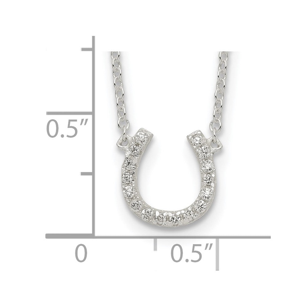 Sterling Silver Polished CZ Horseshoe w/ 1 inch ext Necklace 16 Inches