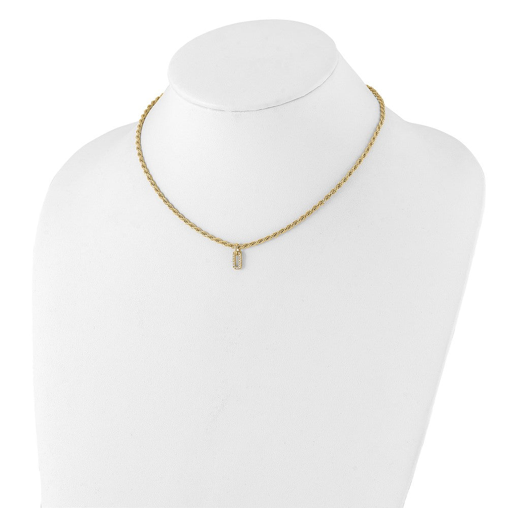Sterling Silver Gold-plt Polished CZ Pendant w/1.5in ext. Necklace