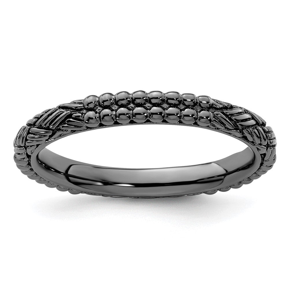 Sterling Silver Stackable Expressions Ruthenium-plated Patterned Ring Size -10