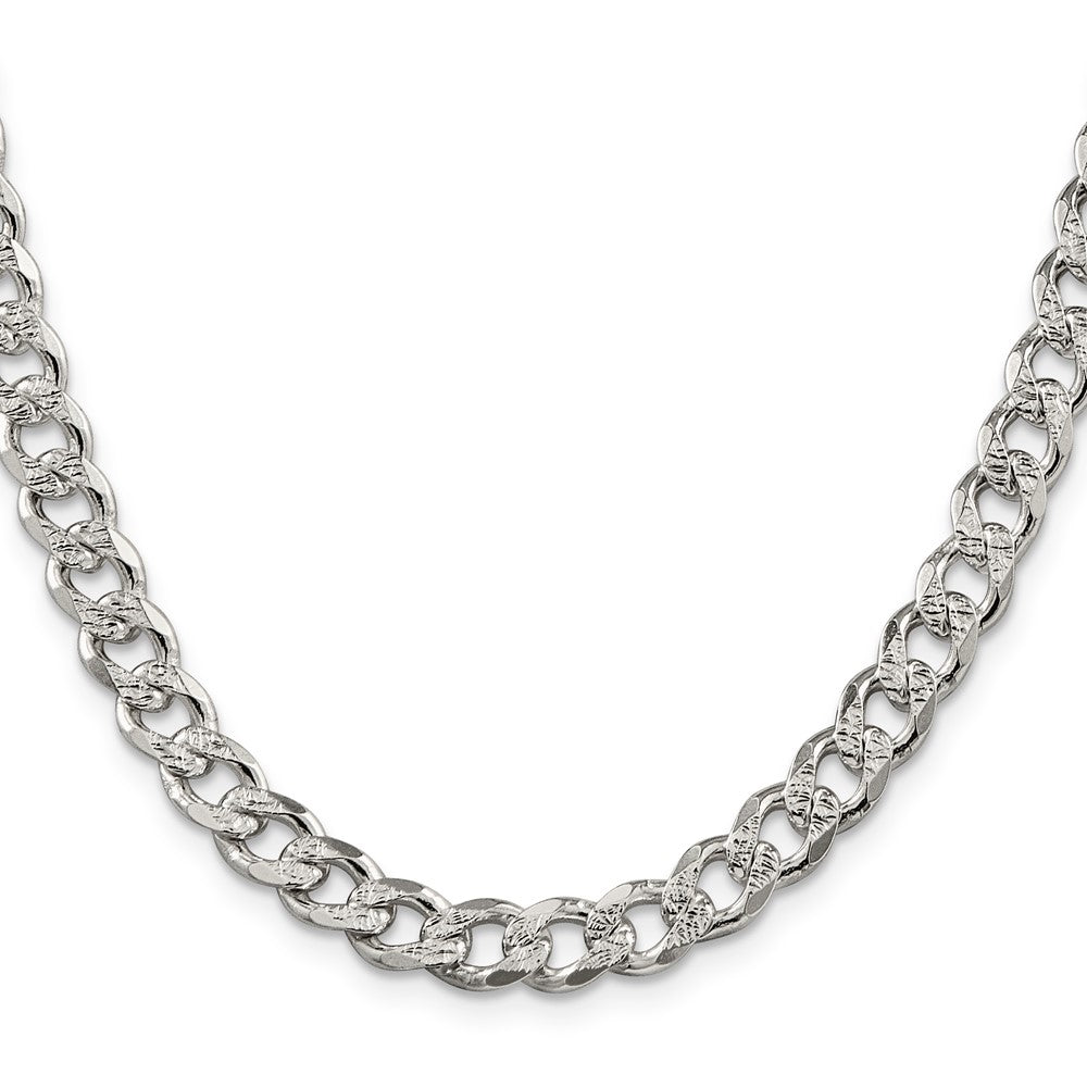 Sterling Silver 7.5mm Pav‚ Curb Chain 26 Inches