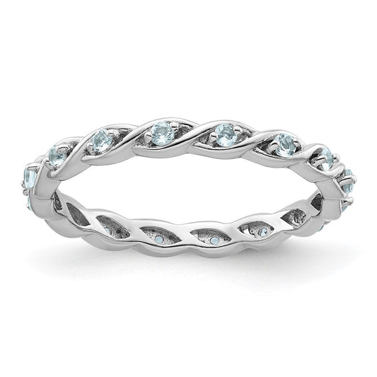 Sterling Silver Stackable Expressions Aquamarine Ring Size -5