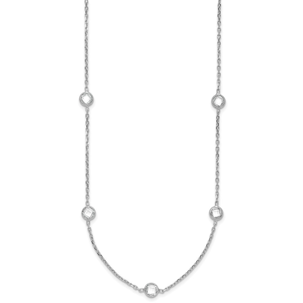 Sterling Silver Rhodium-plated 9-Station CZ Polished Necklace 18 Inches
