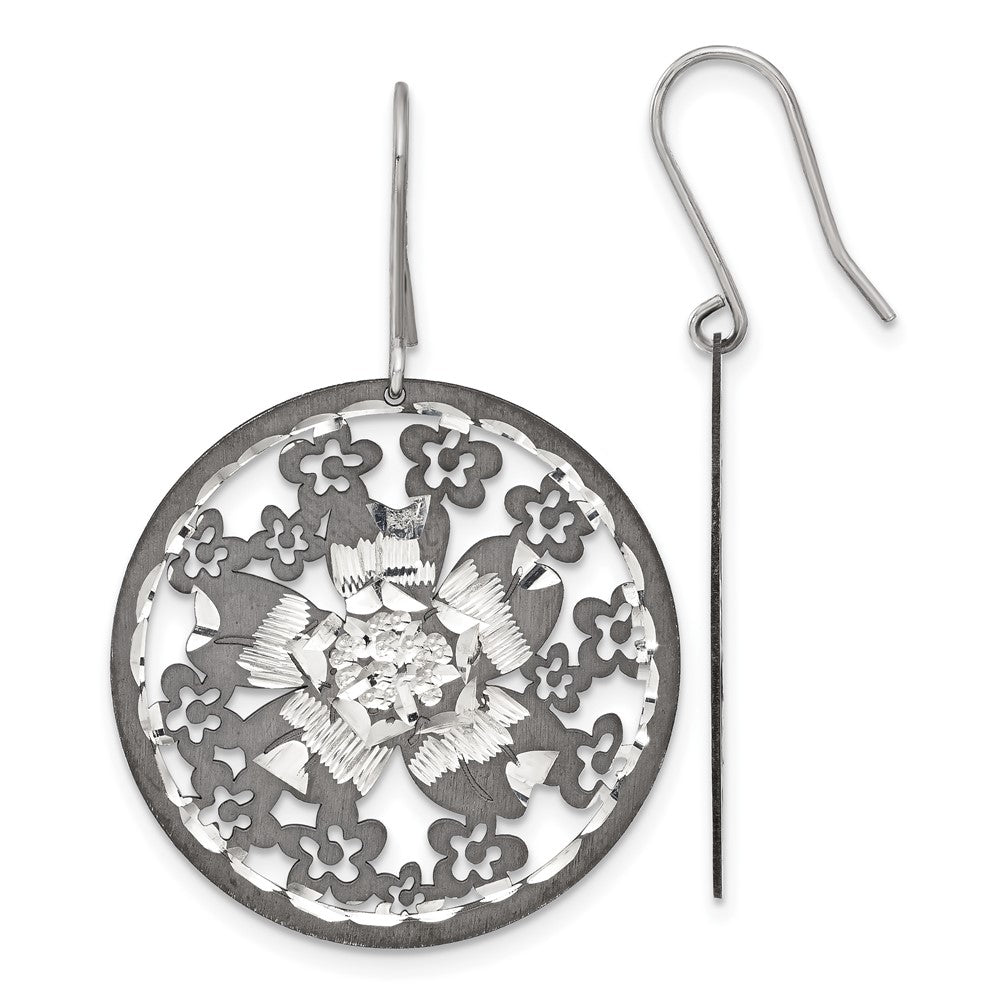 Sterling Silver and Ruthenium-plated Floral Earrings