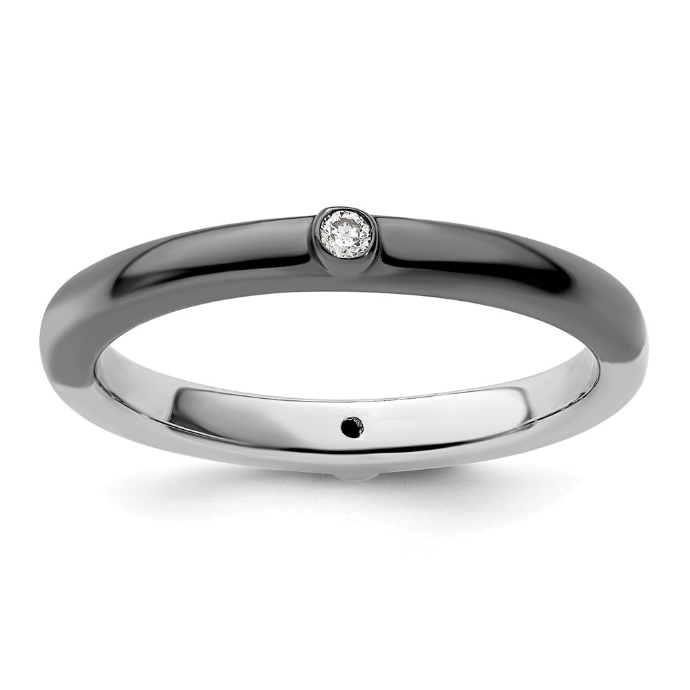 Sterling Silver Stackable Expressions Polished Half White/Black Dia Ring Size -10
