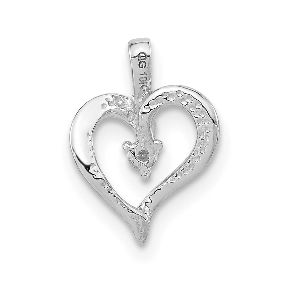 10k White Gold Polished Diamond Heart Pendant, No chain