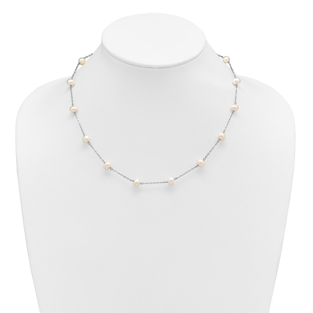 Sterling Silver Rhodium-plated 6-7mm White Near-Round Freshwater Cultured Pearl 14-Station 18 inch Necklace 18 Inches