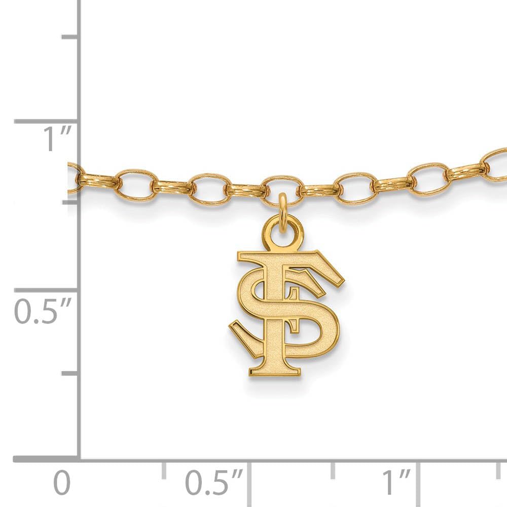 Sterling Silver Gold-plated LogoArt Florida State University 9 inch Anklet QGP030FSU