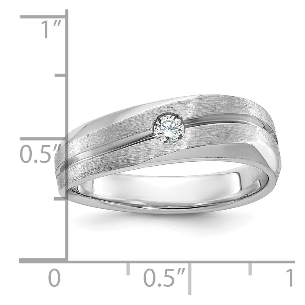 14k White Gold IBGoodman Men's Polished and Satin 1/10 carat Diamond Complete Ring
