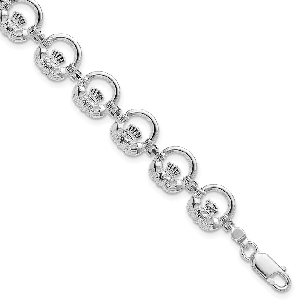 De-Ani Sterling Silver Rhodium-Plated Polished Claddagh Circle Bracelet 7.25 inches
