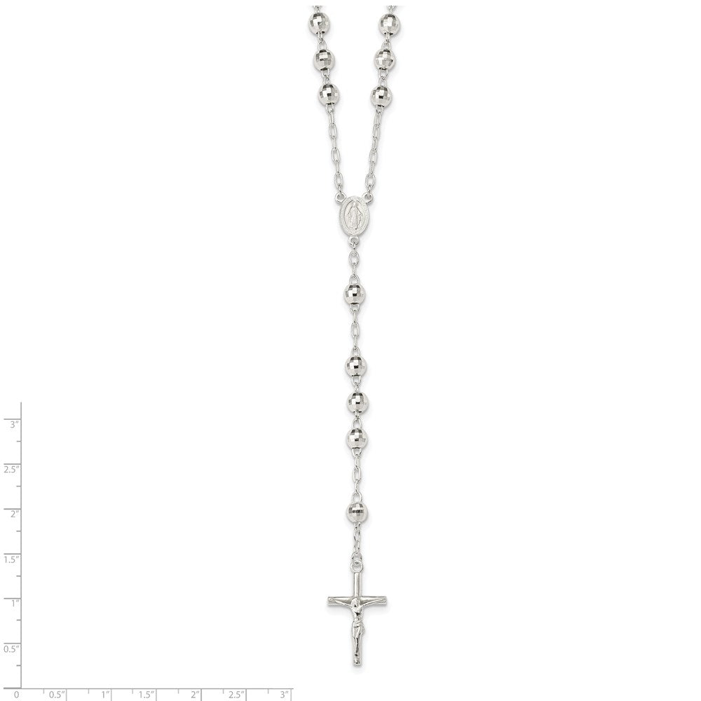 Sterling Silver Polished Rosary Necklace 26 Inches