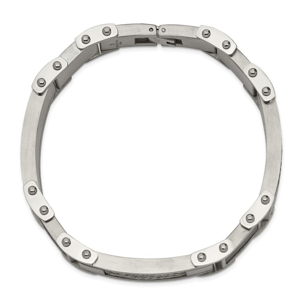 Stainless Steel 8.5in Polished with Black Carbon Fiber Inlay Bracelet 9 inches